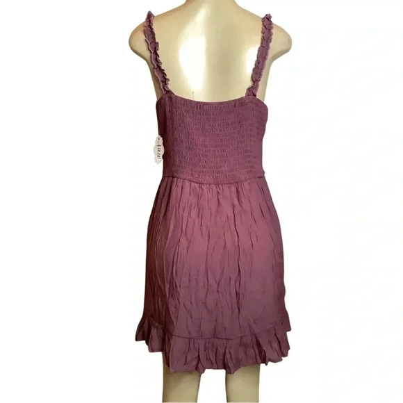 A U W Size Large Plum Ruffle Straps & Smocked Dress. New With Tags - Picture 4 of 9